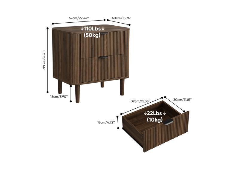  Table de chevet modenvie à 2 tiroirs 57 x 40 x 57 cm mdf noyer foncé  - Conforama C