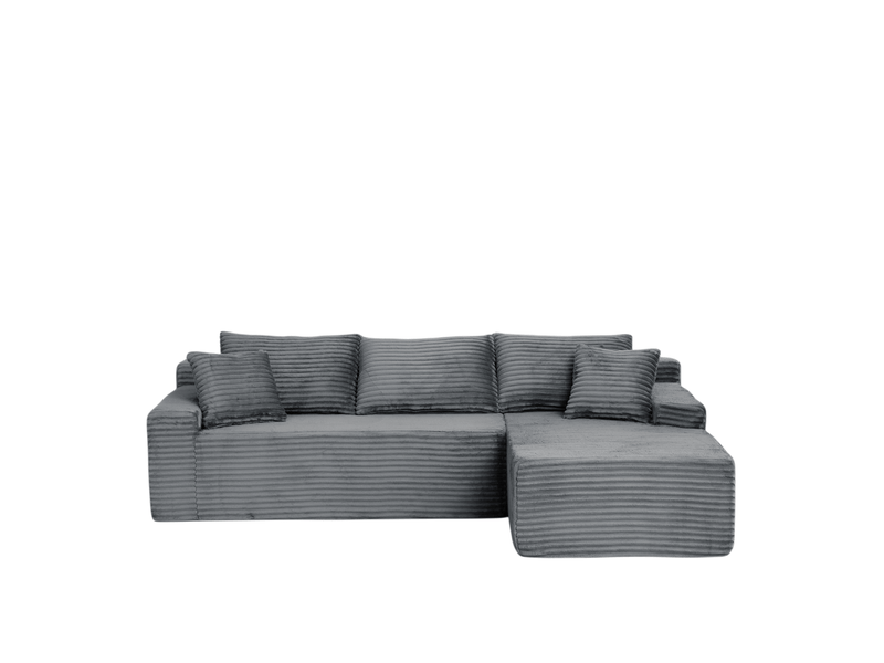 Canapé d’angle modulable 4 places en velours côtelé gris, 239x156x79 cm - Conforama E