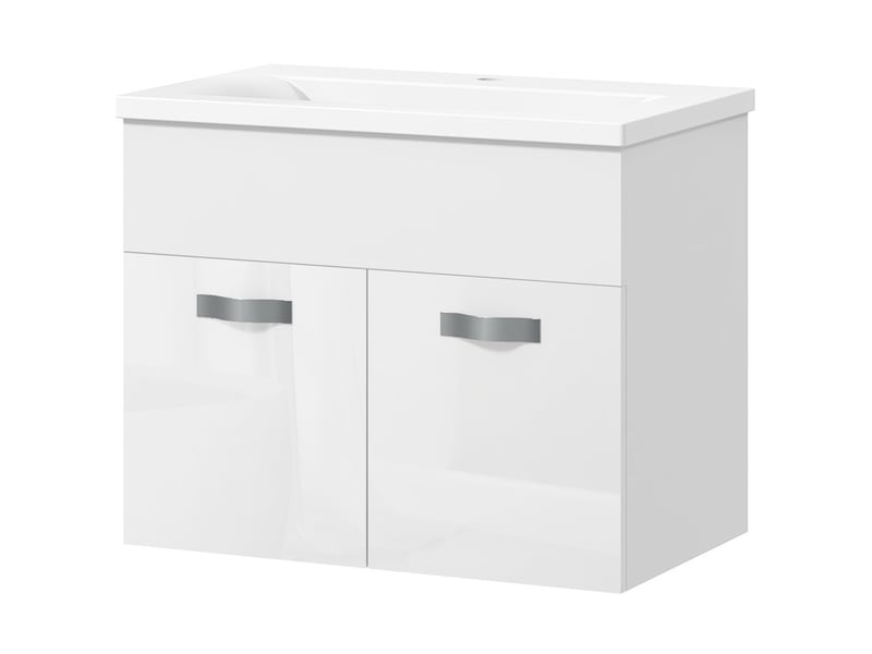  Meuble vasque suspendu avec lavabo, 2 portes amorties, blanc brillant, 61 x 40 x 50 cm  - Conforama B