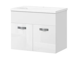 Meuble vasque suspendu avec lavabo, 2 portes amorties, blanc brillant, 61 x 40 x 50 cm