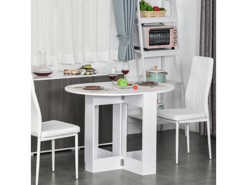  Table de salle à manger pliante avec 2 abattants, extensible, en bois, idéale pour la cuisine et le salon, gain de place, 104 x 76 x 73,7 cm, blanche  - Conforama C