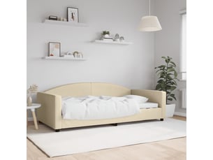 Lit adulte, lit simple, lit de repos sans matelas crème 100x200cm tissu cf19453