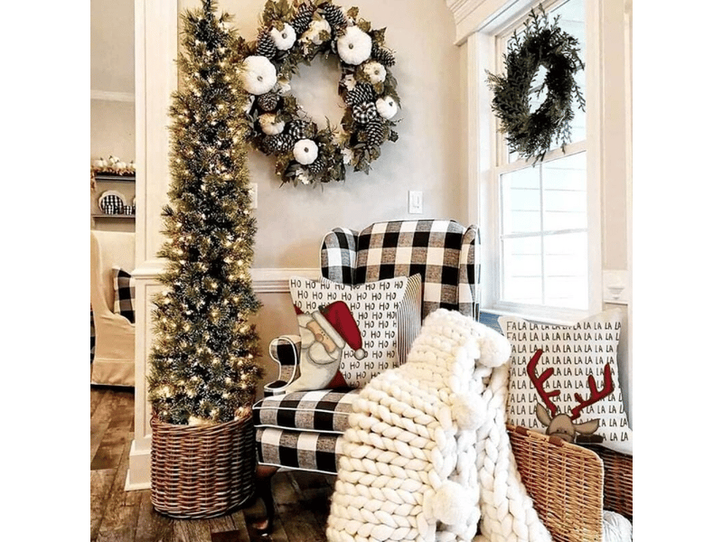  Coussin decoration canapé 40 x 40 cm deco housse decoratifs pour canapes interieur christmas salon maison blanc taie père noël élans cadeaux 4 pièces  - Conforama D
