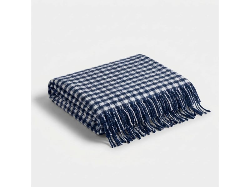  Couverture double en coton avec franges 220 x 180 ekose b - bleu  - Conforama A