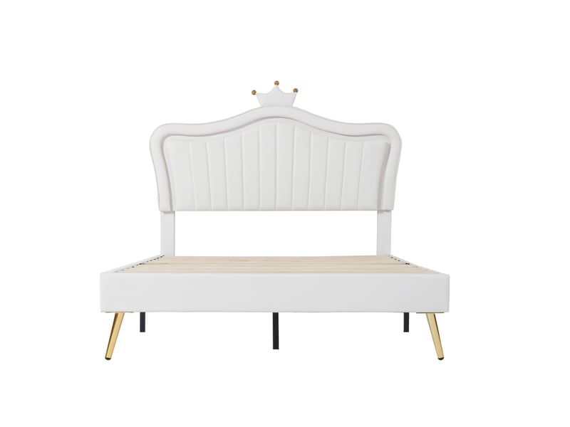 Lit enfant double 140x200 cm avec led et tête réglable, pu, blanc, sans matelas - Conforama C