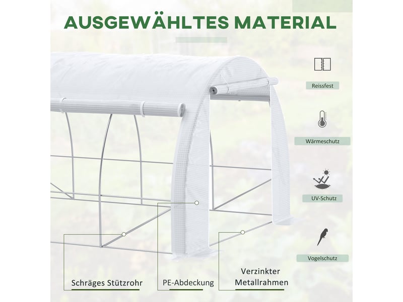  Serre de jardin - 3,97x3,02x2 m - protection uv - résistante au vent - porte latérale - acier - blanc - murs enroulables 397x300x200cm - Conforama D