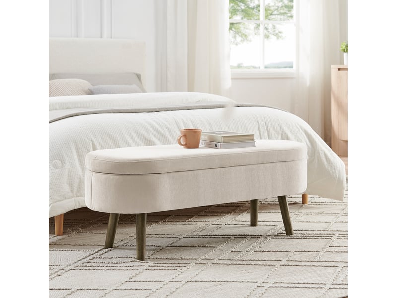  Banc de rangement 110x40x42 cm, coffre 20 l, pieds en bois, meuble chambre, meuble bureau et salon, velours doux, beige  - Conforama E
