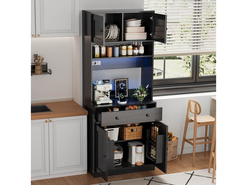  Armoire de cuisine noire 180 cm avec éclairage led, multiprise et tiroir. Vendu sans matelas.  - Conforama C