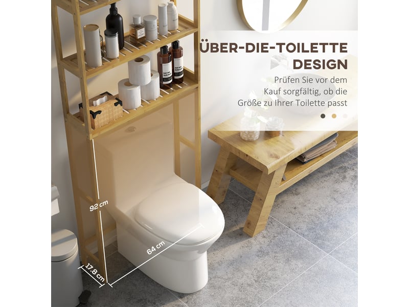  Étagère wc 3 niveaux en bambou avec dispositif anti-basculement, meuble gain de place pour salle de bain, naturel  - Conforama E