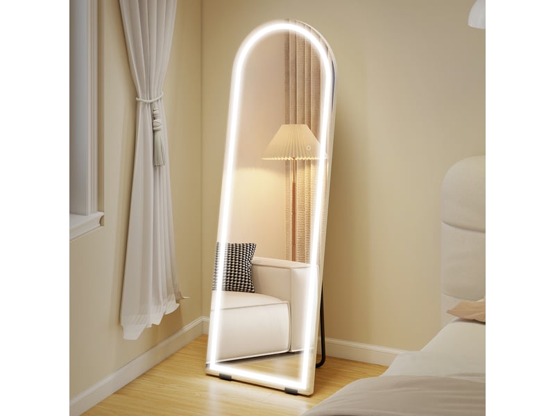  Miroir sur pied pleine longueur avec éclairage 150 x 50 cm, forme arquée, sans cadre, 3 températures de couleur, luminosité réglable, transparent  - Conforama C