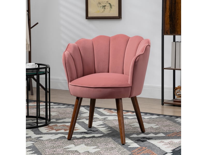  Fauteuil individuel design coquillage salon détente assise avec coussin aspect velours pieds en bois d'hévéa T1003-01-07877 - Conforama E