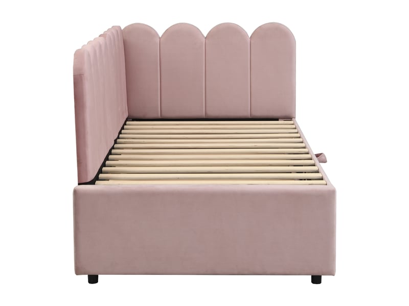 Canapé-lit d’angle 2-en-1 velours rose convertible couchage extensible gain de place 90x180x200 cm - Conforama E