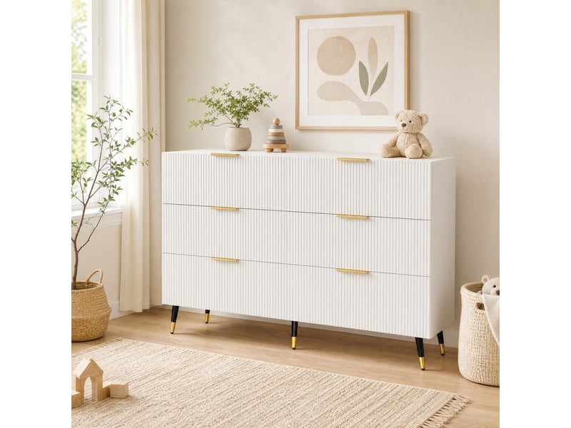  Commode 120x40x77 cm, meuble salon, chiffonier avec 6 tiroirs de rangement,en mdf, blanc  - Conforama B