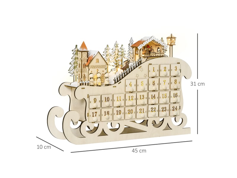  Calendrier de l'avent traîneau à remplir, 24 tiroirs, lumières led, diy, compte à rebours noël, cadeau enfants adultes  - Conforama C