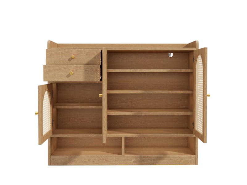  Meuble à chaussures 3 portes, 2 tiroirs et led 120x35x100 cm naturel  - Conforama D