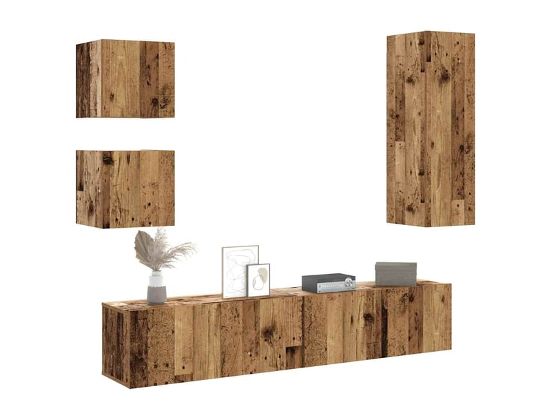  Ensemble de meuble tv - banc tv - meuble de rangement mural 5 pcs vieux bois bois d'ingénierie  - Conforama B