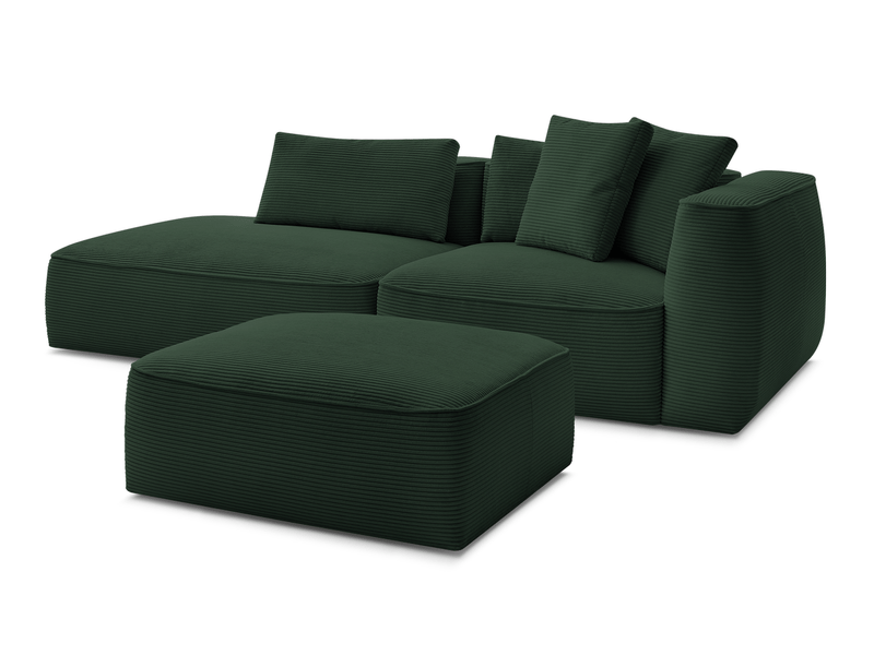  Bobochic canapé droit fixe 3 places leopold velours côtelé avec pouf vert foncé  accoudoir droit LEOPOLD - Conforama A