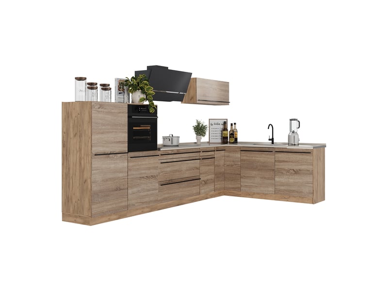  Vicco cuisine en angle, sonomachêne doré, 347 x cm plan de travail anthracite  - Conforama E