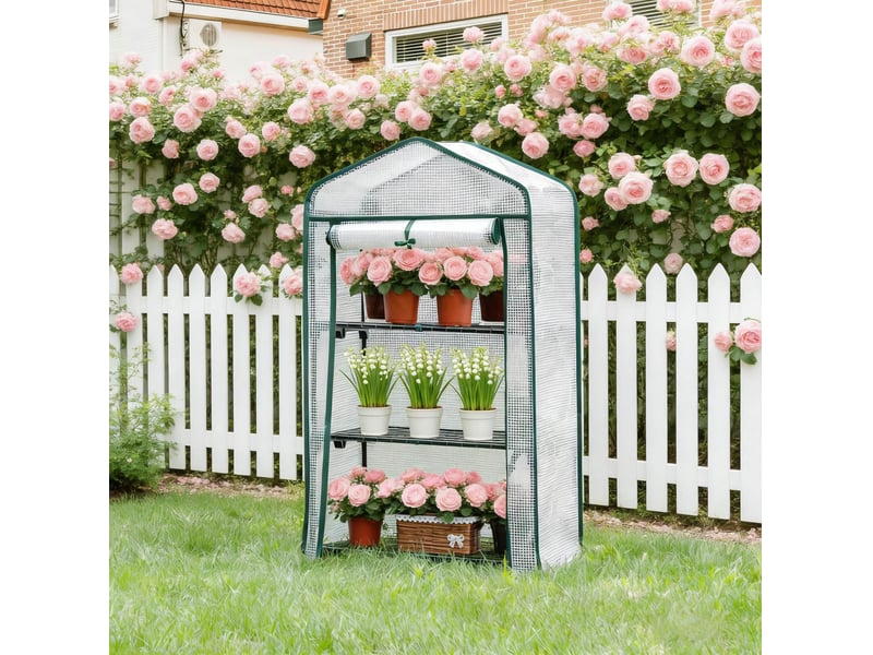 Serre de jardin 69x49x125 cm porte enroulable métal blanc - Conforama B