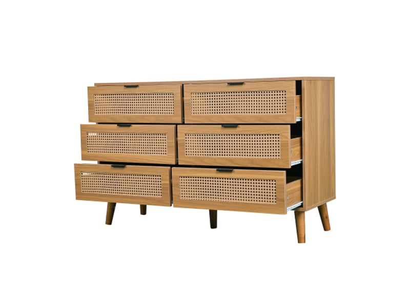  Commode à 6 tiroirs, commode chambre, meuble de rangement avec poignées en métal, noyer  - Conforama D