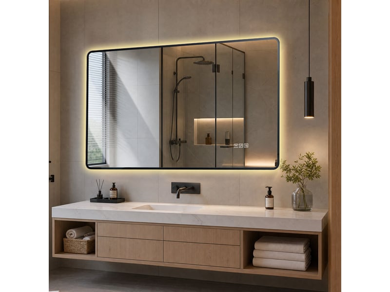  Miroir de salle de bains led 100x60 cm noir avec antibuée et variateur  - Conforama D