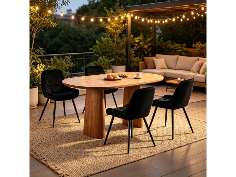  Chaises de salle à manger lot de 4 à dossier courbé  - assise rembourrée, velours noir, 38 × 43 × 47 cm  - Conforama C