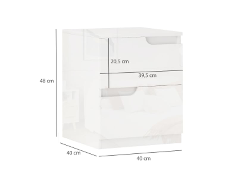  Table de chevet avec 2 tiroirs de rangement pour chambre en panneaux de particules 40×40×48 cm blanc brillant  - Conforama E