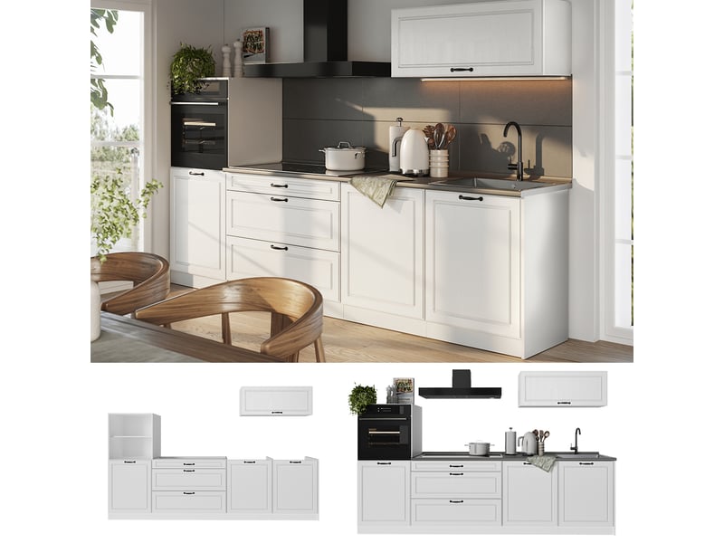  Vicco cuisine, blanc campagneblanc, 280cm plan de travail marbre  - Conforama D