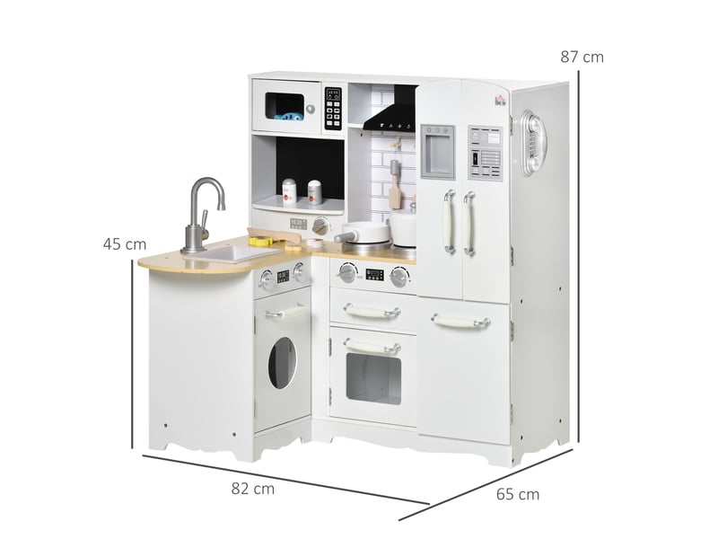 Cuisine pour enfant 3-6 ans jeu d'imitation nombreux accessoires rangements évier, robinet, four, micro-ondes, hotte, téléphone et réfrigérateur blanc - Conforama C