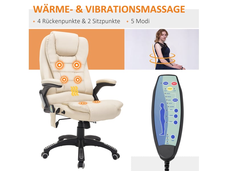  Fauteuil de bureau beige avec massage vibrant 6 points, chaleur et hauteur réglable pour travailler confortablement  - Conforama E