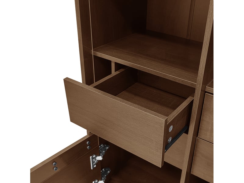  Meuble vitrine 75.5x35x164.5 cm, porte en verre, tiroir, bibliothèque, pour intérieur, en verre, métal et mdf, marron  - Conforama E