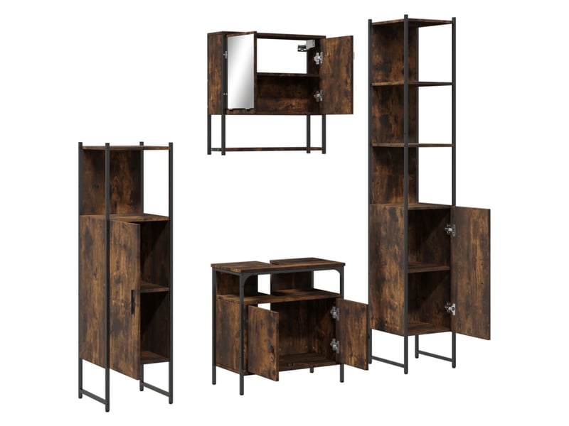 Ensemble de meubles de salle de bain 4 pcs chêne fumé bois cf63854 - Conforama D