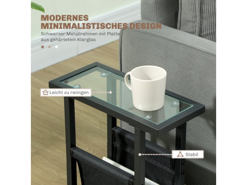 Table d’appoint noire avec plateau en verre et sac en tissu, cadre métal 40x18x55,5 cm - Conforama D