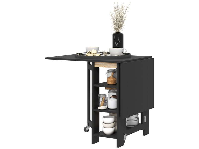 Table de cuisine table de salle à manger pliable amovible 3 étagères 2 abattants design moderne 120 x 60 x 75 cm noir - Conforama B