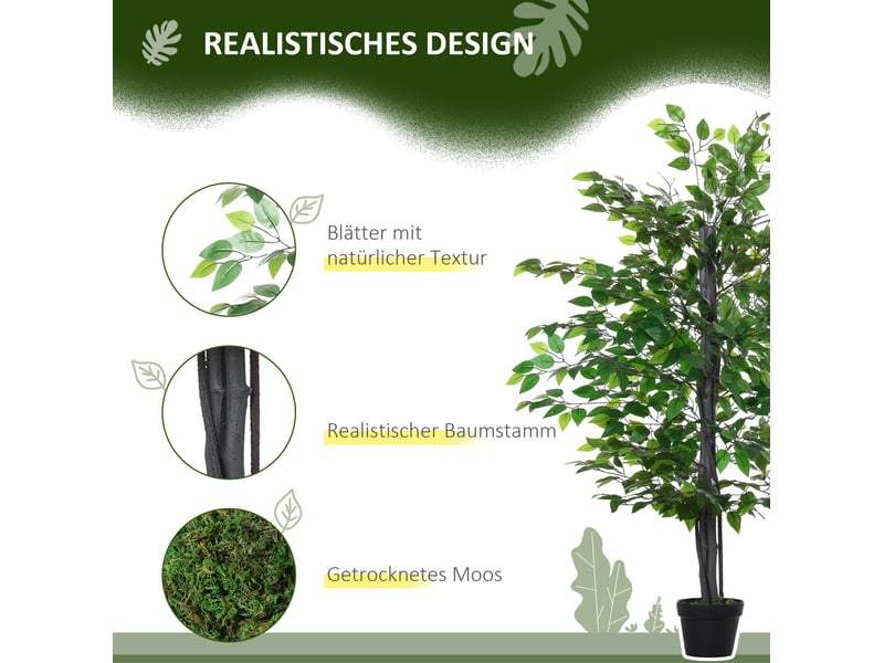  Plante artificielle ficus banyan 20 x 145 cm – vert – pot noir inclus et 756 feuilles décoratives  - Conforama E