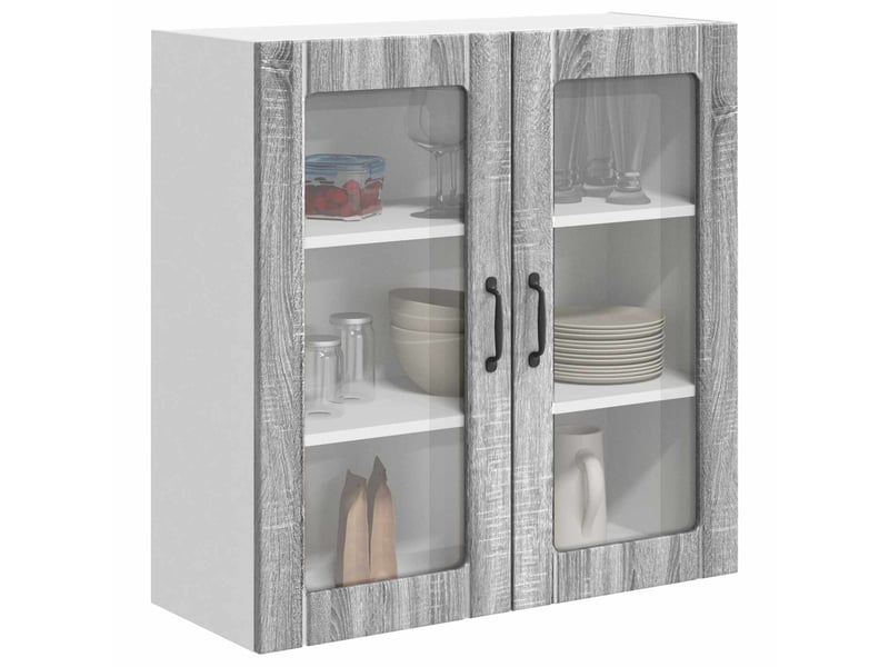  Meuble mural de cuisine, cabinet en verre mural sonoma gris 80x31x80cm  - Conforama C