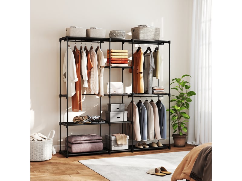  Armoire ouverte, portant à vêtements à 4 niveaux avec 2 compartiments de penderie pour salon, 182 x 43 x 185 cm, noir  - Conforama C