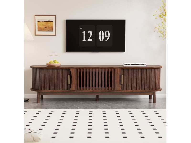  Meuble tv bas marron 165 x 39,5 x 46 cm en mdf, portes coulissantes et abattante  - Conforama D