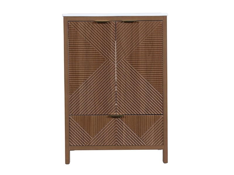  Meuble vasque salle de bain noyer 61 cm avec lavabo céramique, portes soft-close, étagères et tiroir  - Conforama A