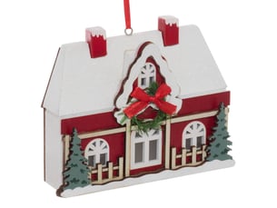 Suspension de sapin lumineuse chalet en bois rouge et blanc 12 cm