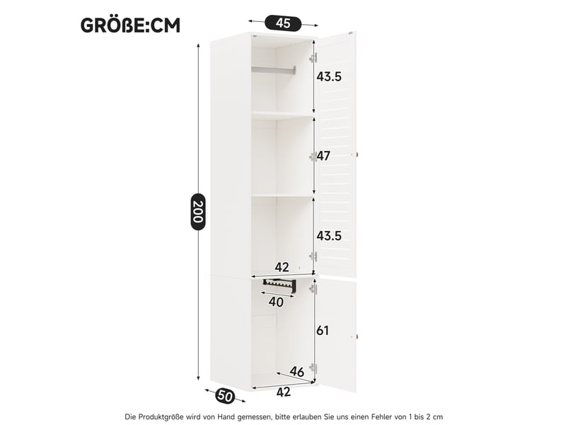  Armoire à porte lamellée avec penderie et 3 niches, pour chambre, en panneau de particules blanc, 45 × 50 × 200 cm  - Conforama D