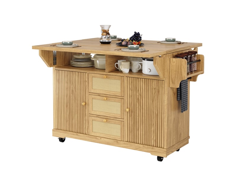  Desserte de cuisine pliable avec tiroirs en rotin pe 142.5 x 80 x 95 cm N620CC260518N - Conforama A