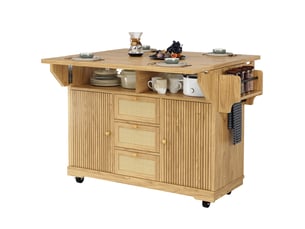 Desserte de cuisine pliable avec tiroirs en rotin pe 142.5 x 80 x 95 cm