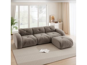 Canapé d'angle, canapé modulable – avec repose-pieds, taupe, 3 places, sans montage, base antidérapante
