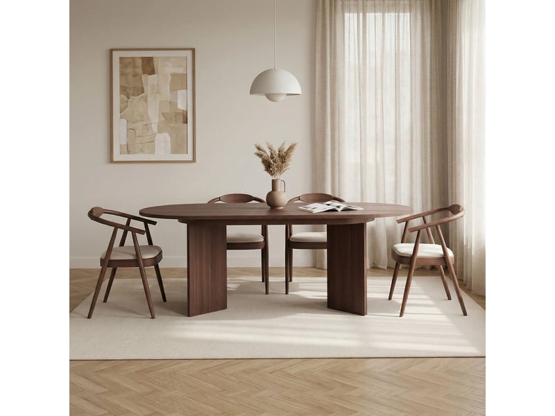 Table à manger extensible ovale couleur bois foncé 160-200 cm - Conforama