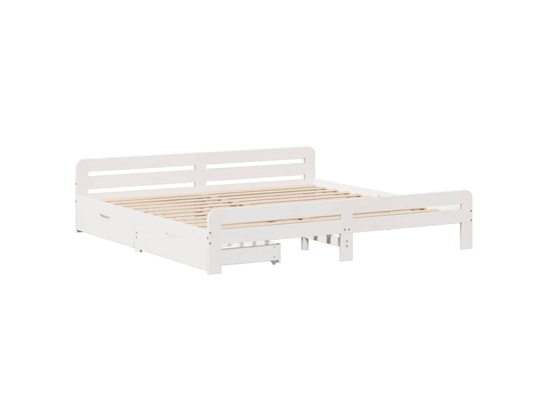  Lit double- lit adulte -  cadre de lit sans matelas blanc 200x200 cm bois massif de pin  - Conforama B