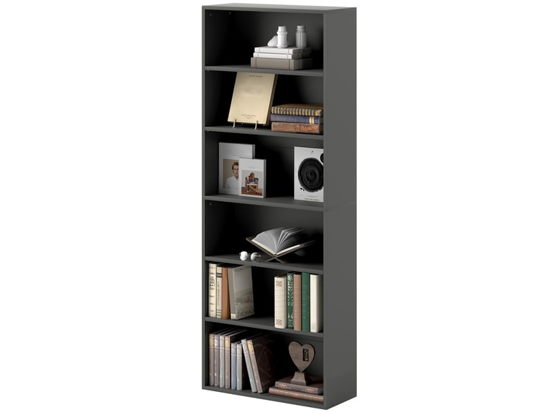  Bibliothèque étagère de rangement 6 niveaux avec étagères réglables pour salon, chambre, bureau, 60x24x158,5cm, noir  - Conforama B