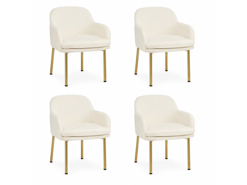 Lot de 4 chaises de salle à manger 61x59x78,5 cm avec accoudoirs, rembourrées, dossier ergonomique, polyester, blanc - Conforama A