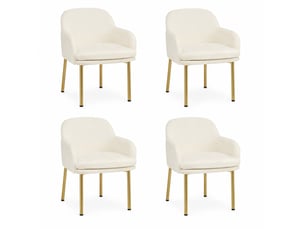 Lot de 4 chaises de salle à manger 61x59x78,5 cm avec accoudoirs, rembourrées, dossier ergonomique, polyester, blanc