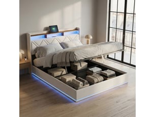 Lit coffre 140x200 cm <strong>Lonelyo</strong> <strong></strong> coloris beige